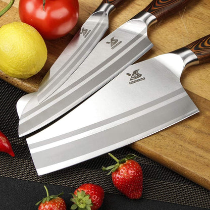 9Pcs Knife Block Set, German Steel Kitchen Knife Set with Bone Chopper, Precious Pakkawood Handle for Chef Knife Block Set9
