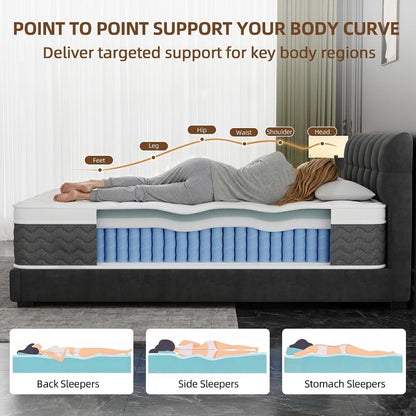 Gray Queen Mattress, 12 Inch Queen Size Hybrid Memory Foam Mattress4