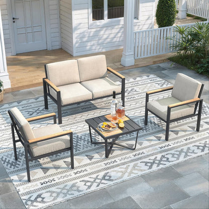 4-Piece Patio Furniture Set with Wood-Like Arms-Taupe1