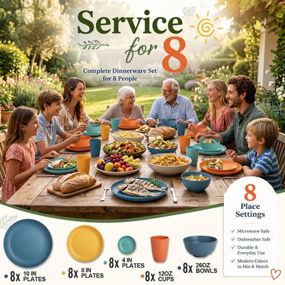 Plates and Bowls Sets, Wheat Straw Dinnerware Sets,Dishes Set for 86