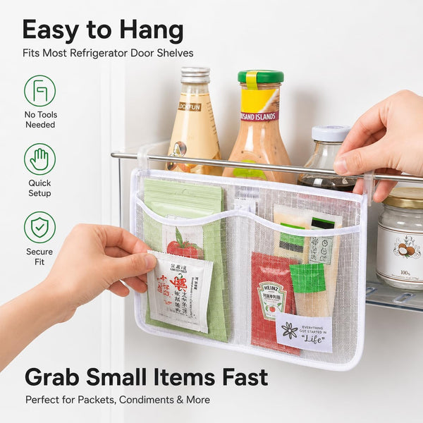 Refrigerator Door Organizer Set, Fridge Hanging Mesh Bag for Kitchen, Household Sundries Sorting Bag, Only for Small Objects Containers7