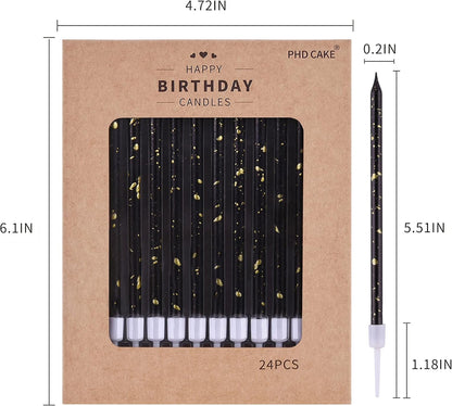 Black Gold Long Thin Birthday Candles, Cake Candles, Birthday Parties, Wedding Decorations, Party Candles5