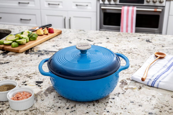 Essential Enamel Cast Iron Dutch Oven, 4.5 Quart, Caribbean Blue | Oven-Safe Enamel Cookware up to 500°F, Heat-Retaining Braising & Roasting Pot, Pfas-Free & Induction-Safe Enameled Cookware6