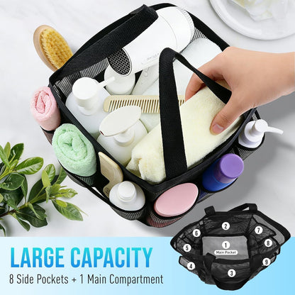Mesh Shower Caddy Portable, Shower Tote Bag for Dorm Room Essentials, 8 Pockets Large Shower Basket for College Gym Beach Camping (1, Black)4
