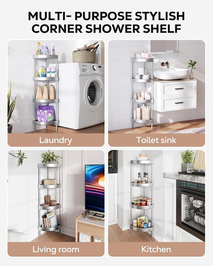 4 Tier Aluminum Corner Shower Caddy Standing Rustproof-Silver9