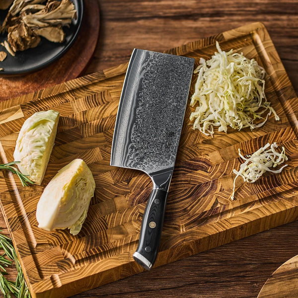 Vegetable Cleaver Knife - 7" - Shogun Series - Japanese Style VG10 Steel Core Forged Damascus Blade - with Sheath & Case9