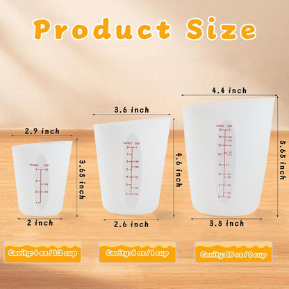 Food-Grade Silicone Cups for Melting Chocolate, 3Pcs BPA Free Silicone Measuring Cups with 1/2Cup/1Cup/2Cup Capacity, Reusable Baking Supplies for DIY Chocolate Molds2