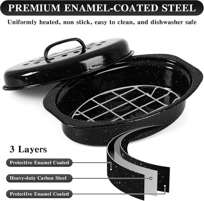 13 Inch Small Roasting Pan with Lid and Rack, Enamel Carbon Steel Roaster Pan, High Temperature Resistance and Dishwasher Safe, Cookware for Small Poultry & Vegetables6
