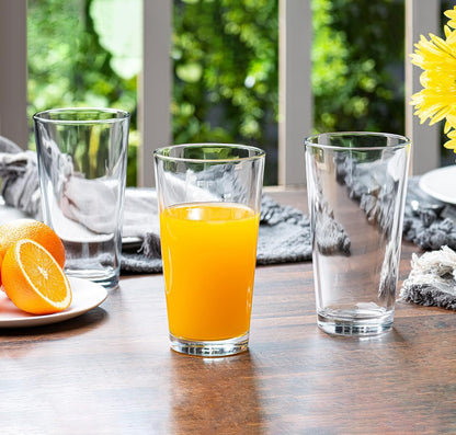 10Pc Stackable Drinking Glasses, 16Oz Clear Glass Cup Glassware Set | Dishwasher Safe, Freezer Proof, Lead & BPA Free, Heavy Base Highball Water Glasses, Tall Glass Beer Bar Tumblers, Giftable3