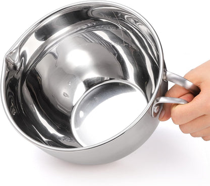 Double Boiler Pot Set with Silicone Spatula, 2000ML/1.8QT Chocolate Melting Pot with 2800ML/2.54QT Stainless Steel Pot, Candy Melting Pot, Chocolate Melter for Butter, Caramel, Cheese, Wax,4