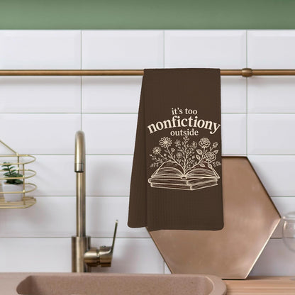 Brown Floral Book Kitchen Dish Towels, Book Lover Reader Bookish Bookworm Gifts, It'S Too Nonfictiony outside Hand Towels for Bathroom Kitchen Decor, 16X24 Inches5