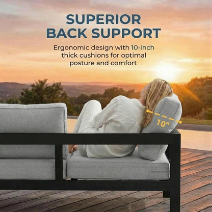 Aluminum Patio Furniture Set for All Weather, Oversized Metal Outdoor Furniture Set with 27.5" Deep Seating and 3.2" Wide Armrest, Patio Conversation Set with 5" Cushion, Black and Grey3