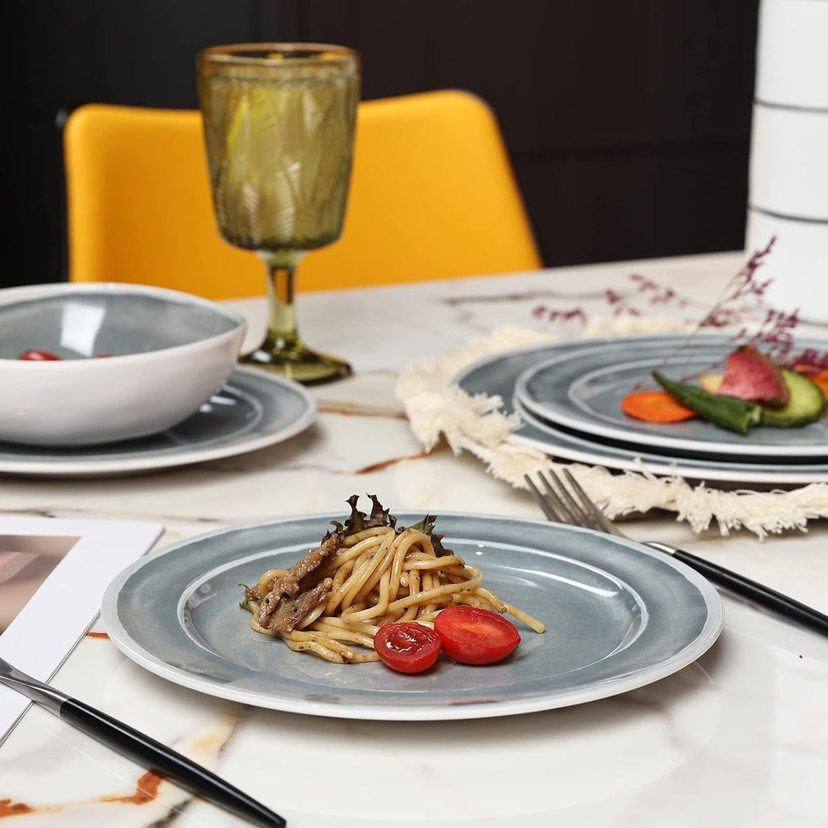 melamine-dinnerware-set-12pcs-dishes-dinnerware-set-for-4-indoor-and-outdoor-use-dishwasher-safe-break-resistant-lightweight-gray
