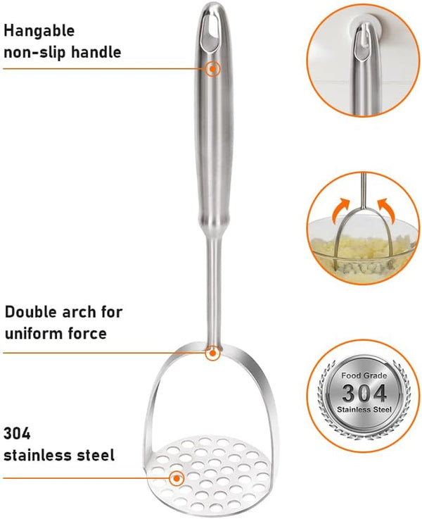 Potato Masher, Uncoated Stainless Steel Potato Press, One-Piece3