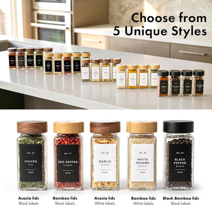 Glass Spice Jars with Label, 24X Acacia Wooden Lids - Black Labels10