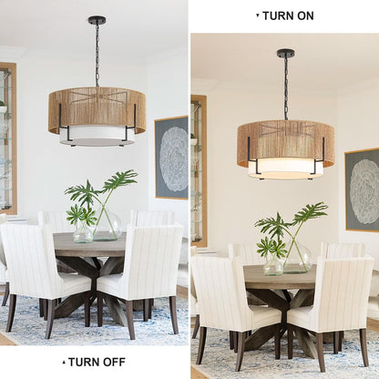 25.6" Large Rattan Chandelier for Dining Room, 6-Light Boho Pendant Light4