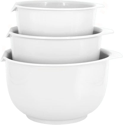 Mixing Bowls with Pour Spout, Set of 3 | Nesting Design Saves Space | Non-Slip, BPA Free, Dishwasher Safe Plastic | Kitchen Cooking and Baking Supplies, White1
