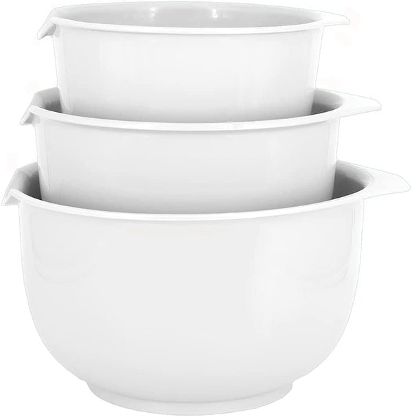 Mixing Bowls with Pour Spout, Set of 3 | Nesting Design Saves Space | Non-Slip, BPA Free, Dishwasher Safe Plastic | Kitchen Cooking and Baking Supplies, White1