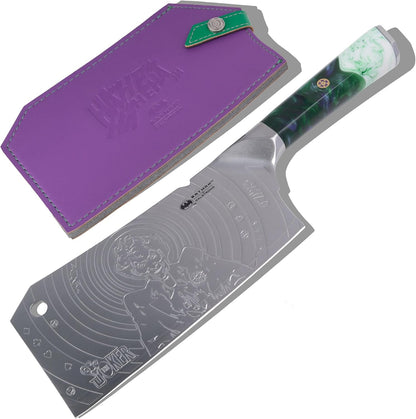 Professional Cleaver Knife - 7 Inch - the JOKER™ Edition Official License - 5 Layer 9CR18MOV Stainless Steel - Resin Handle - Chef'S Cooking Blade - Collection Item - Knife Sheath1