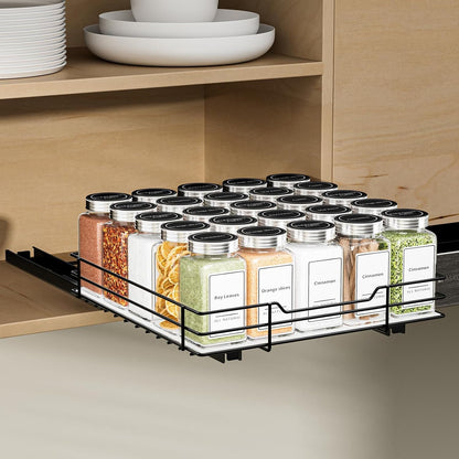 Pull Out Spice Rack, Slide Out Spice Rack for Cabinet, Spice Organizer for Kitchen and Pantry, Fits Spices, Sauces, Canned Food (10.5''Wx10.5''Dx2.5''H)1