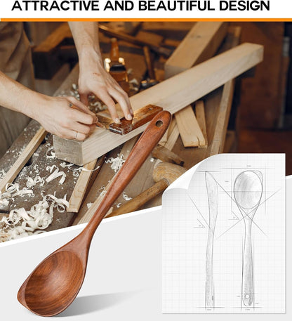 Wooden Spoons for Cooking, Natural Premium Teak Wood Corner Spoon, Good Grip Large Wooden Spoons and Wooden Spatula, Heat Resistant Wooden Cooking Utensils for Nonstick Cookware Cooking Gifts5
