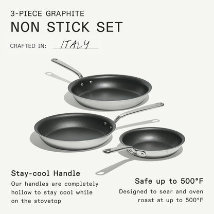 Made in Cookware - Procoat Non Stick 3 Piece Frying Pan Set (Includes 8", 10", 12") - 5 Ply Stainless Clad - Professional Cookware - Crafted in Italy - Induction Compatible - (Graphite)3