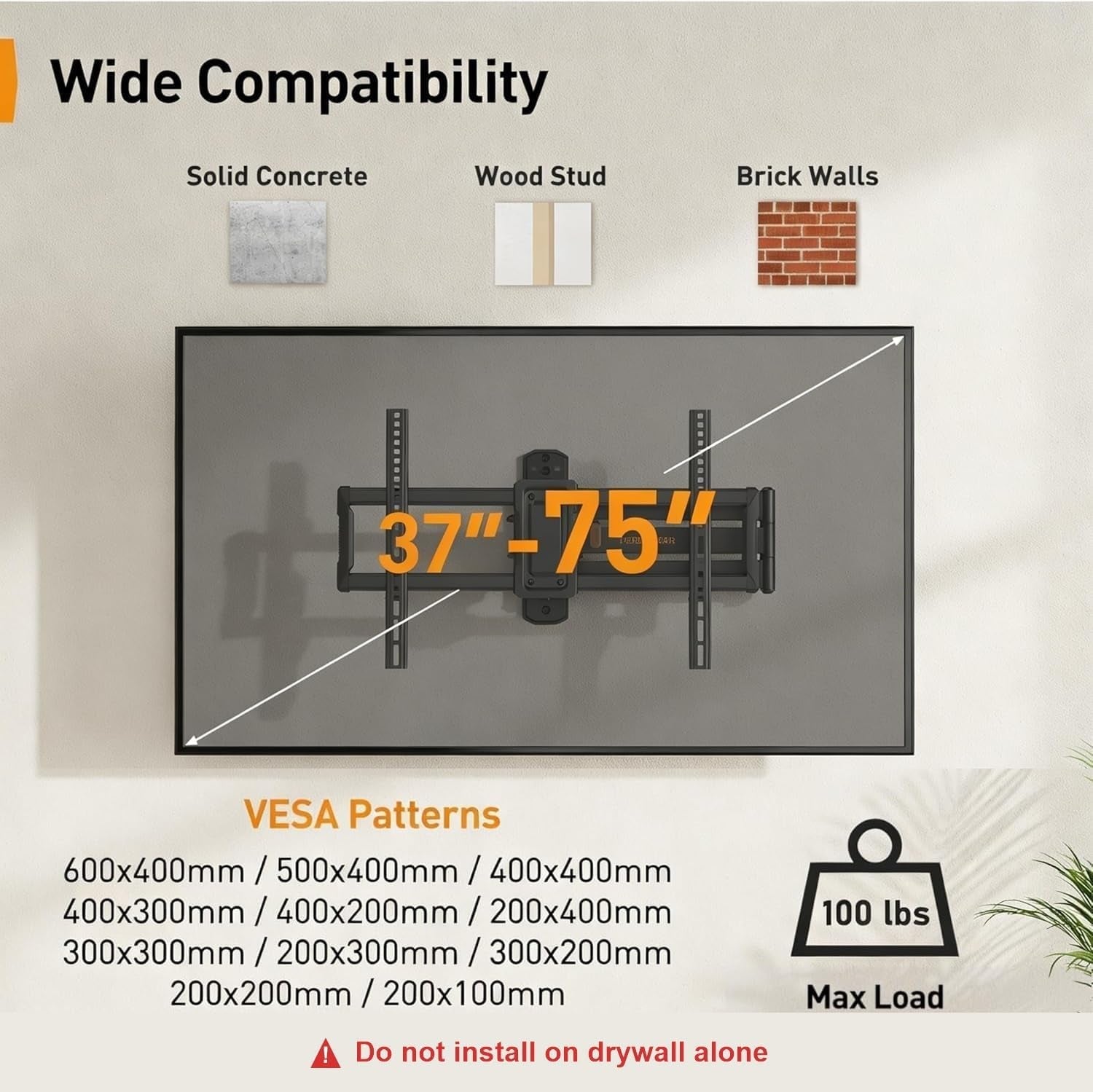 corner-tv-wall-mount-long-arm-tv-mount-bracket-for-37-75-inch-tvs-full-motion-wall-mount-with-32-37-extension-swivel-articulating-arm-tilt-max-vesa-600x400mm-holds-up-to-100-lbs