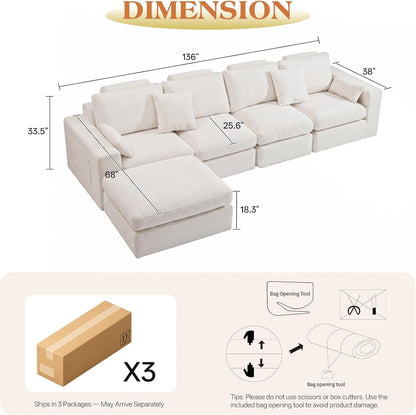 136" Cloud Modular Sectional Sofa with Detachable Seat Cushion2