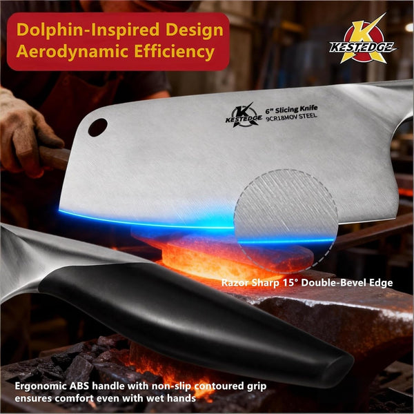 6 Inch Meat Cleaver, 9Cr18Mov Lightweight Butcher Knife6