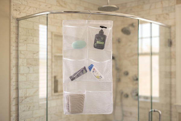 6 Storage Pockets Hanging Mesh Shower Caddy,Space Saving Bathroom Accessories and Quick Dry Bath Organizer with Hanger,White5