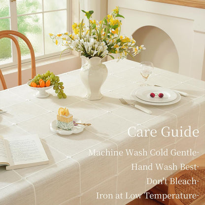 Linen Table Cloth Rectangle Tables 60X102 in Plaid White Tablecloth3