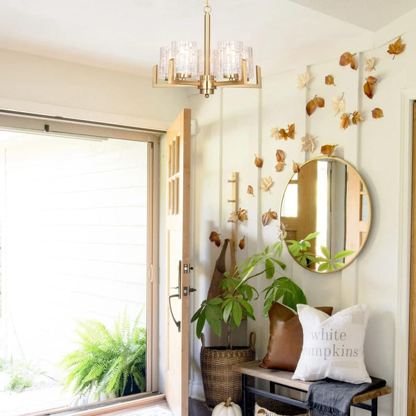 19.3" Dining Room Chandeliers, Brushed Brass Contemporary Coastal Lighting Fixture for Kitchen, Bedroom, Entryway, ETL Listed, AL2218-H55