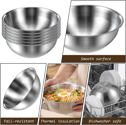 12 Pcs Stainless Steel Mixing Bowls with Graduations Metal Bowl Set Reusable Baking Food Storage Containers for Baking Cooking Salad Prep Storage Silver 9 X 3.5 Inch4