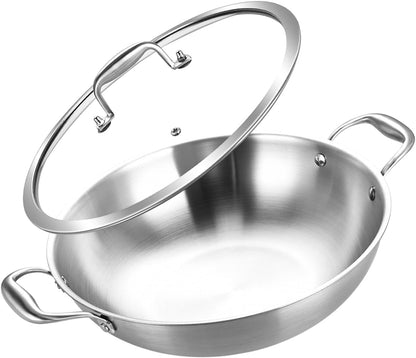 10 Inch Stainless Steel Wok Pan with Lid, Riveted Handle | Uncoated Tri-Ply Stainless Steel Stir Fry Pan, Everyday Cooking Wok for Induction, Flat Bottom, Dishwasher & Oven Safe1