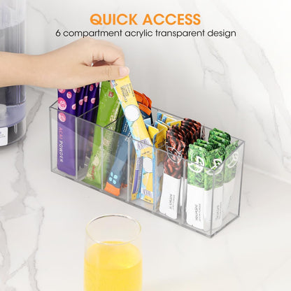 Drink Packet Organizer, Water Drink Packet Holder with Removable Divider, Water Flavor Packet Organization Container for Kitchen Organizers and Storage (6 Compartments)4