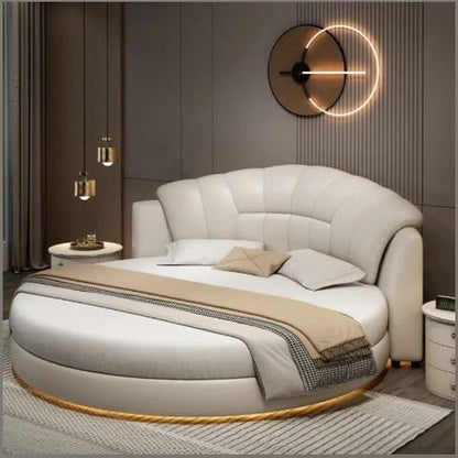 Ivory Color Genuine Leather LED Leather round Bed1