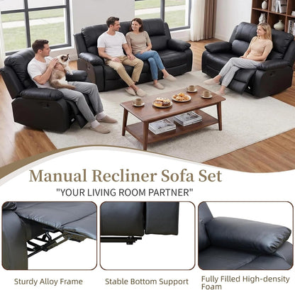 Manual Reclining Sofa Set, 2-Piece Living Room Furniture Set, Recliner Couch Loveseat，Faux Leather Sofa Set for Living Room/Apt/Home Theater/Office4