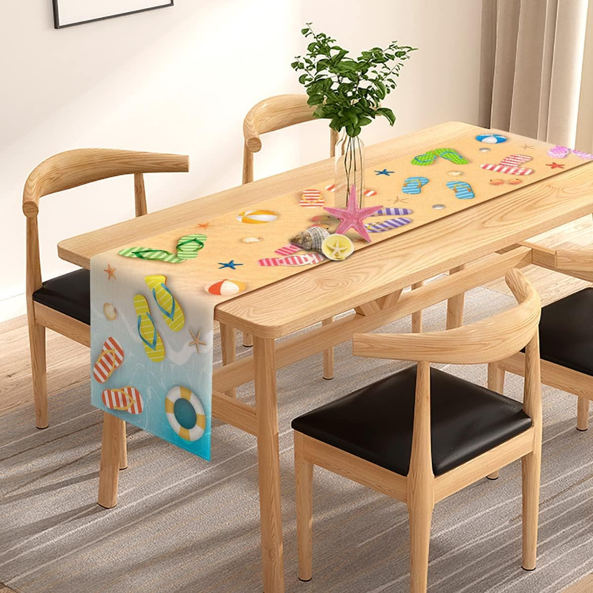 summer-beach-table-runner-flip-flops-seaside-themed-birthday-seasonal-holiday-party-kitchen-dinning-room-home-decoration-13-x-72