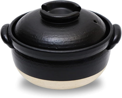 DONABE Clay Rice Cooker Pot Casserole Japanese Style Made in Japan for 1 to 2 Cups with Double Lids, Microwave Safe1
