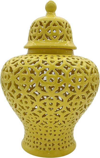19.5” Lattice Ginger Jar with Lid - Stunning Home Decor with Intricate Mediterranean Inspired Lattice Work - Living Room and Kitchen Decoration - 19.5” (Yellow)1