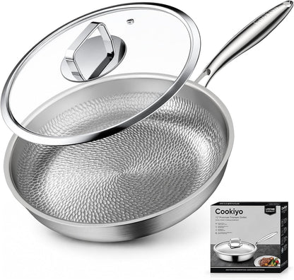 12" Titanium Pans for Cooking with Lid Hammered Chef-Grade Skillet | No Coating & Pfas-Free Healthy Cookware, Durable Non-Toxic Pan, Induction Compatible, Dishwasher & Oven Safe1