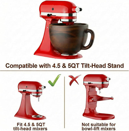 Premium Wood Mixing Bowl for Kitchenaid 4.5-5 Qt Stand Mixers4