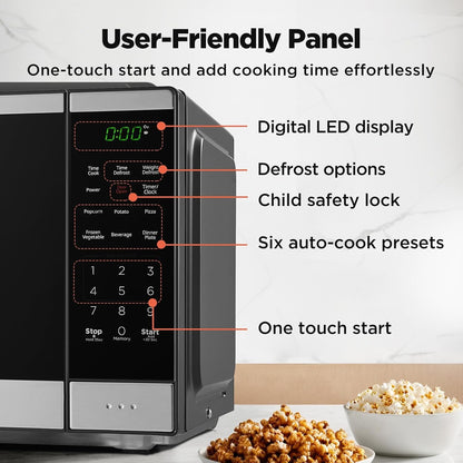 BLACK+DECKER Countertop Microwave Oven 0.9 Cu Ft, 6 Auto Menus, Child Lock, Memory Function, 10 Power Levels, Easy One-Touch Start, Digital Panel, 900W4