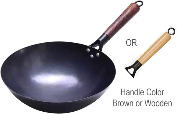 Chinese 100% Hand Hammered Iron Woks Stir Fry Pans, Non-Stick, No Coating, Less Oil, Black Seasoned Wooden Handle (Chef-12 Inch)2