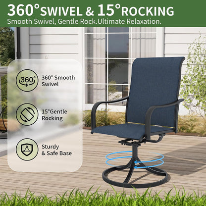 Patio Dining Set for 6, 63" Outdoor Table & 6 Blue Swivel Chairs5