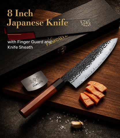 8'' Japanese Knife, Hand Forged Pro Chef Knife with Sandalwood Box2