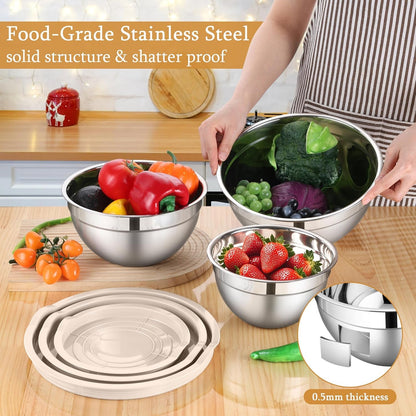 Mixing Bowls with Lids Set, 3 Packs Stainless Steel Metal Bowls3