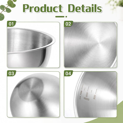 12 Pcs 25Oz(700Ml) 304 Stainless Steel Mixing Bowls with Graduation, Flat Bottom Metal Serving Salad Bowl, Nesting Prep Bowls Bulk, for Baking, Cooking, Soups, Ice Cream, Noodles3