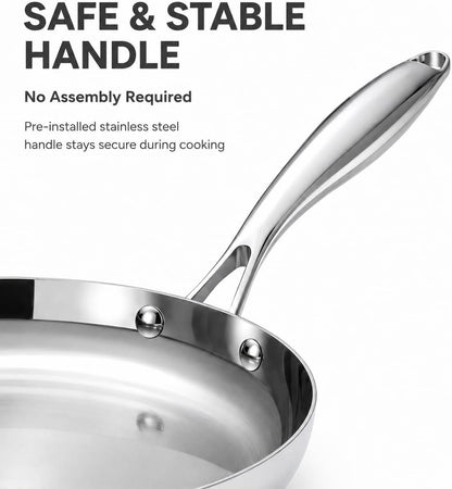 12 Inch Tri-Ply Stainless Steel Frying Pan with Lid | Large Induction Skillet, Non Toxic No Coating Chef'S Pan, Oven & Dishwasher Safe, All Cooktops Compatiable, Polish Silver5