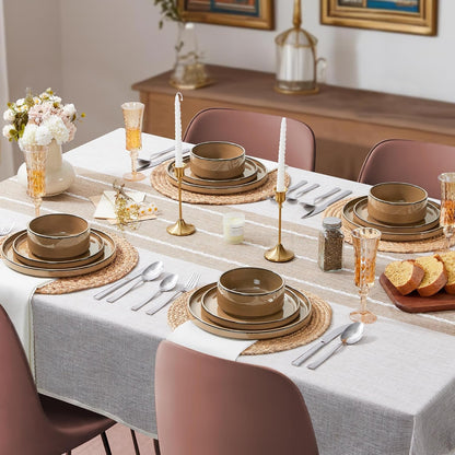 24 Piece Stoneware Dinnerware, Plates and Bowls Dishes Set for 88